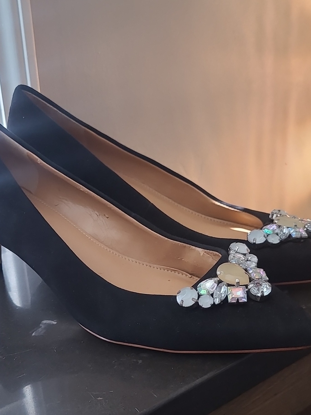 J. Crew Black Jeweled Pointed-Toe Pumps